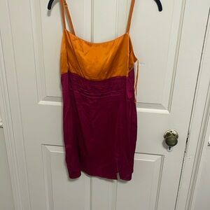 Orange and Pink Reformation Silk Mini Dress